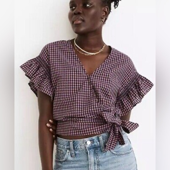 MADEWELL Flutter Sleeve Wrap Top - S - Picture 2 of 5